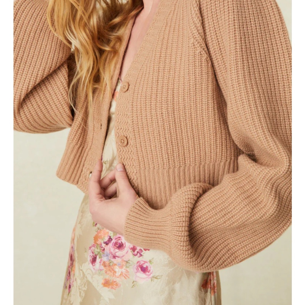 LoveShackFancy Camel Knit Cardigan